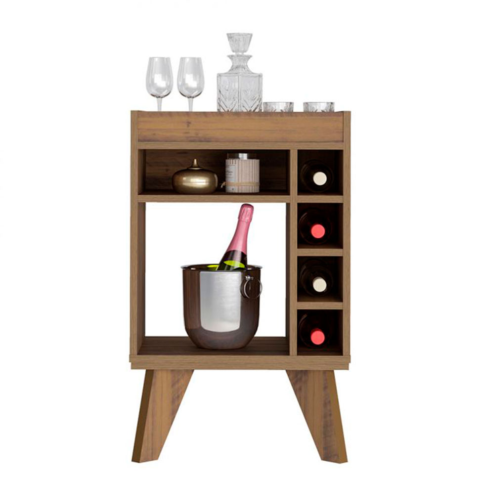 Conjunto para Sala de Estar Frank com Rack, Mesa de Centro e Bar Off White e Amadeirado