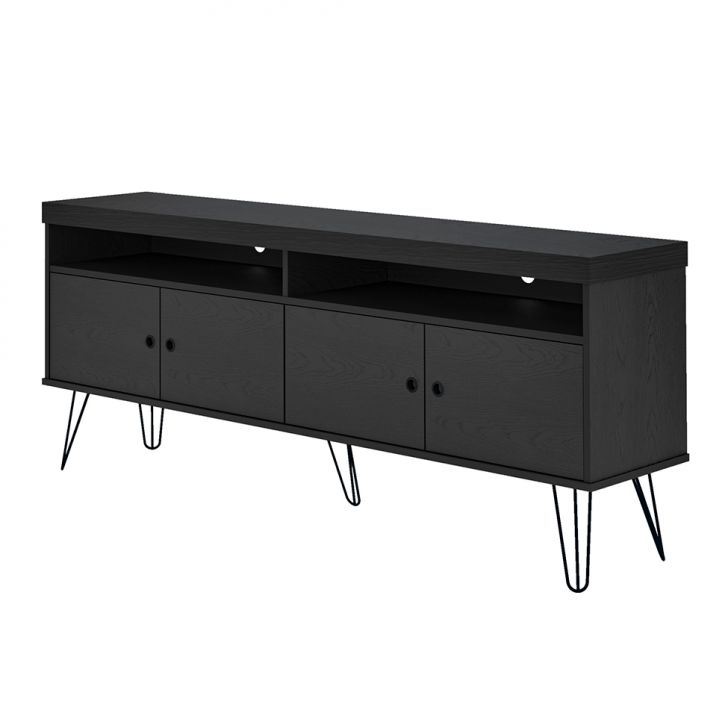 Conjunto para Sala de Estar Liberty com Rack para TV até 65 Polegadas, Mesa de Centro e Bar Preto
