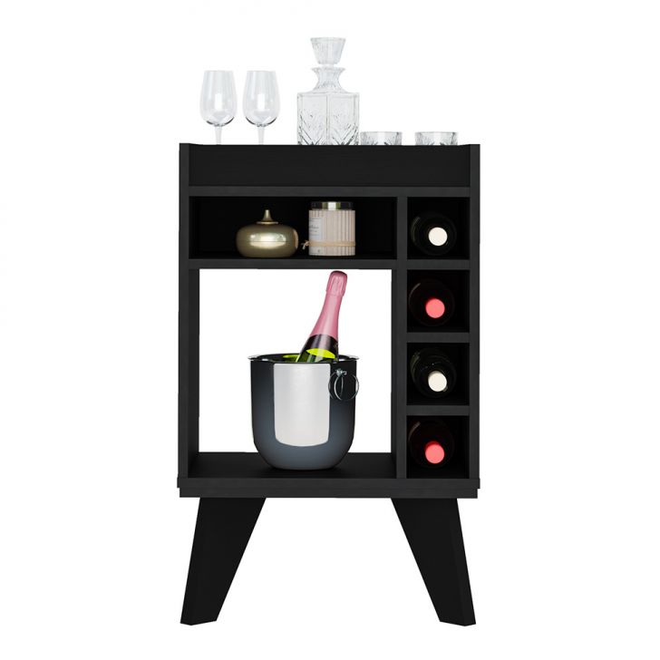 Conjunto para Sala de Estar Liberty com Rack para TV até 65 Polegadas, Mesa de Centro e Bar Preto