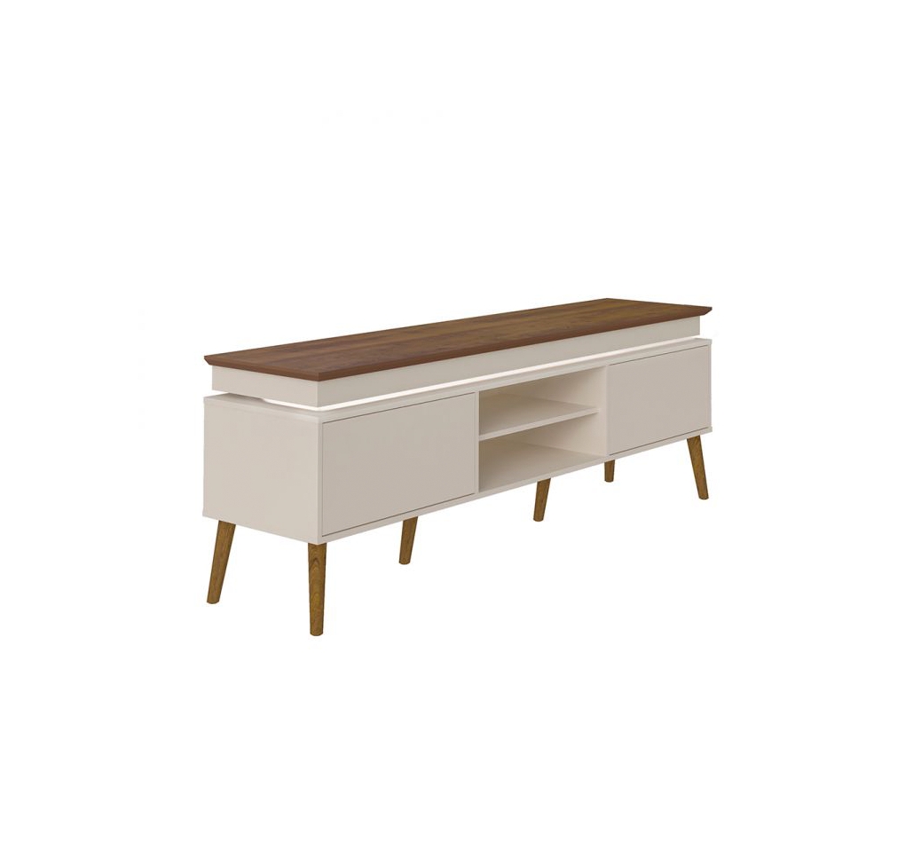Conjunto para Sala de Estar Lumina com Rack e Mesa de Centro Off White e Pinho