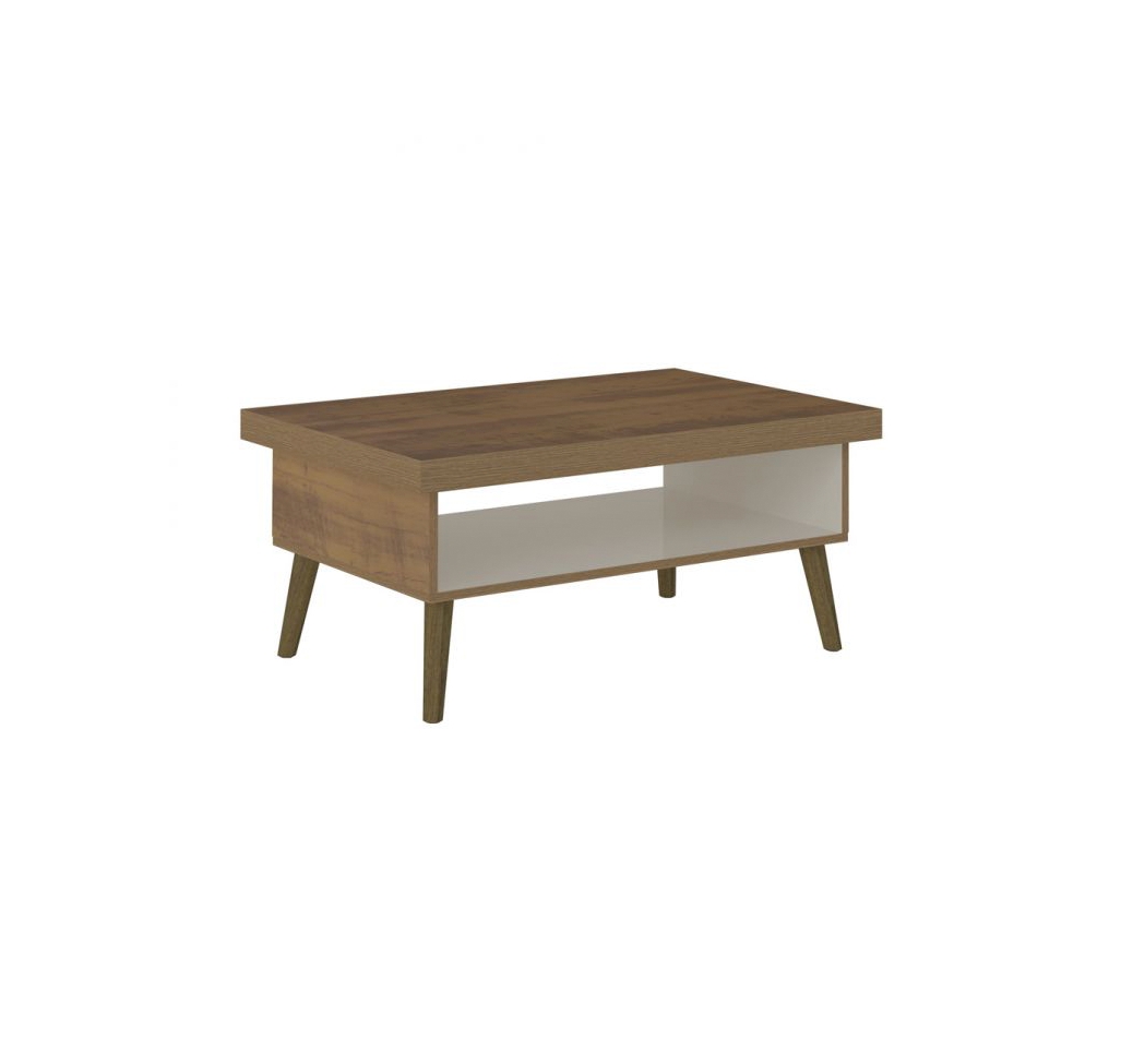 Conjunto para Sala de Estar Lumina com Rack e Mesa de Centro Off White e Pinho
