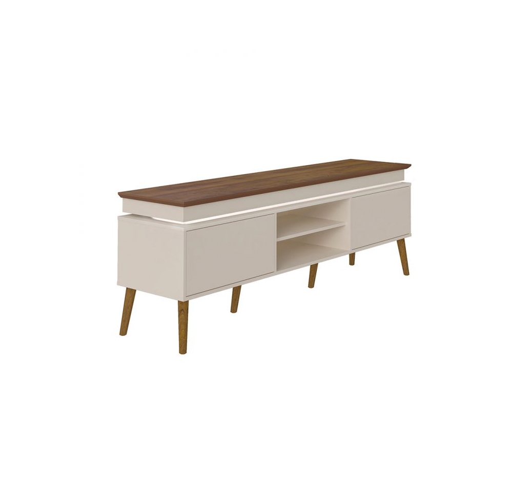 Conjunto para Sala de Estar Lumina com Rack, Mesa de Centro e Mesa Lateral Off White e Pinho