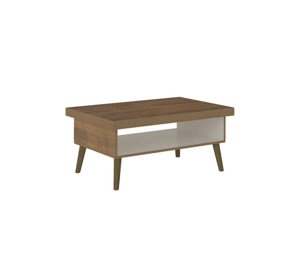 Conjunto para Sala de Estar Lumina com Rack, Mesa de Centro e Mesa Lateral Off White e Pinho