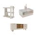 Conjunto para Sala de Estar Michigan com Rack, Mesa de Centro e Bar Off White e Amadeirado