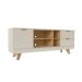 Conjunto para Sala de Estar Michigan com Rack, Mesa de Centro e Bar Off White e Amadeirado