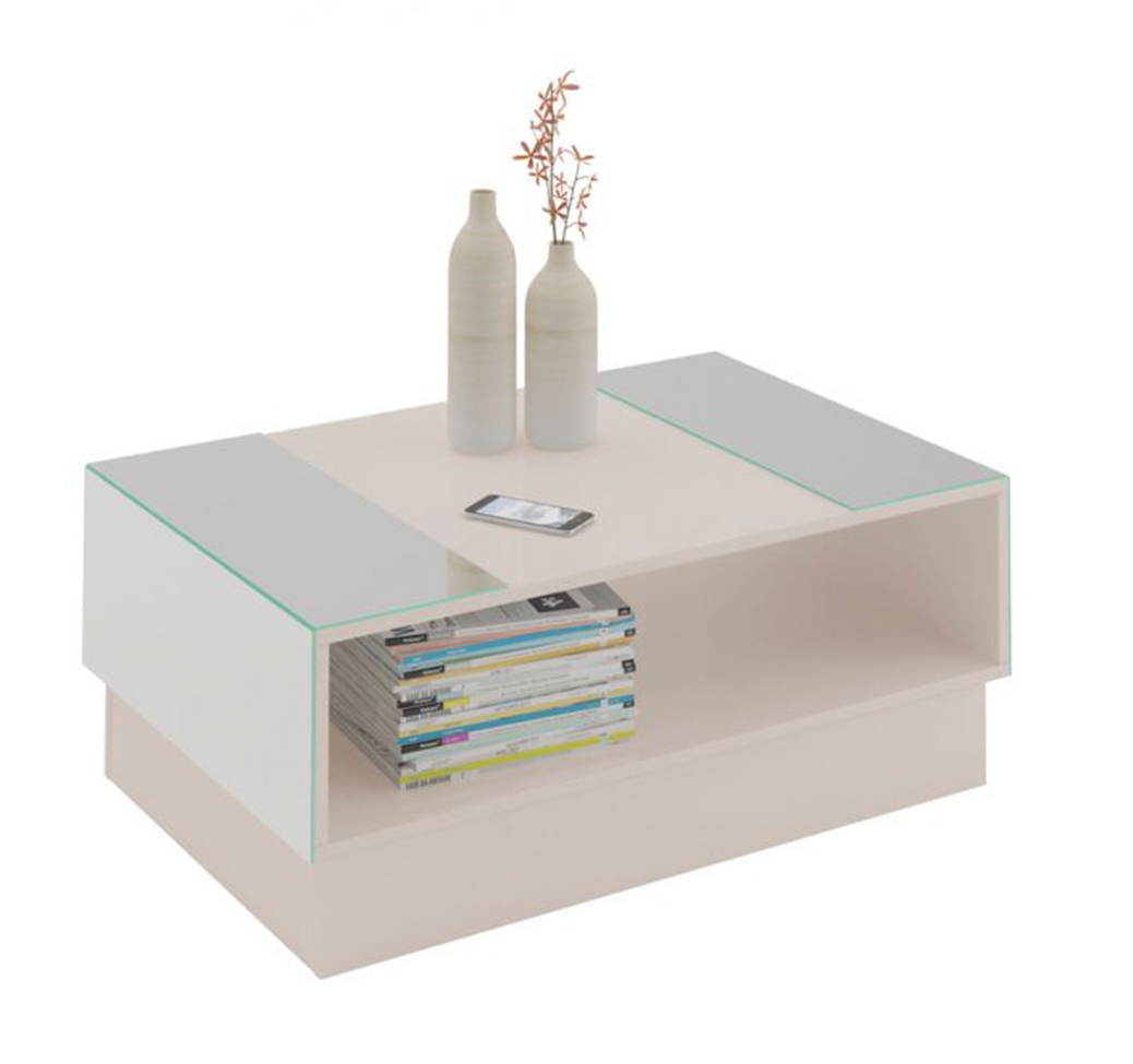 Conjunto para Sala de Estar Michigan com Rack, Mesa de Centro e Bar Off White e Amadeirado