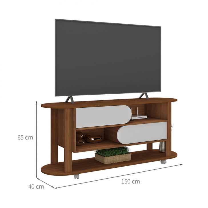 Conjunto para Sala de Estar Mundi com Rack para TV até 65 Polegadas, Mesa de Centro e Mesa Lateral Cedro e Off White