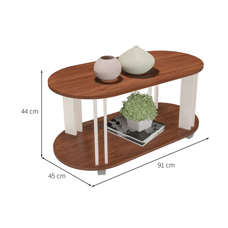 Conjunto para Sala de Estar Mundi com Rack para TV até 65 Polegadas, Mesa de Centro e Mesa Lateral Cedro e Off White