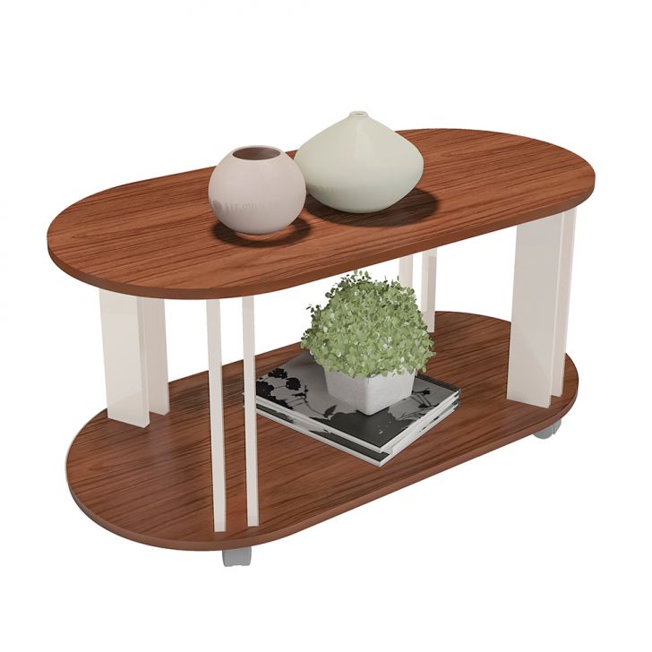 Conjunto para Sala de Estar Mundi com Rack para TV até 65 Polegadas, Mesa de Centro e Mesa Lateral Cedro e Off White
