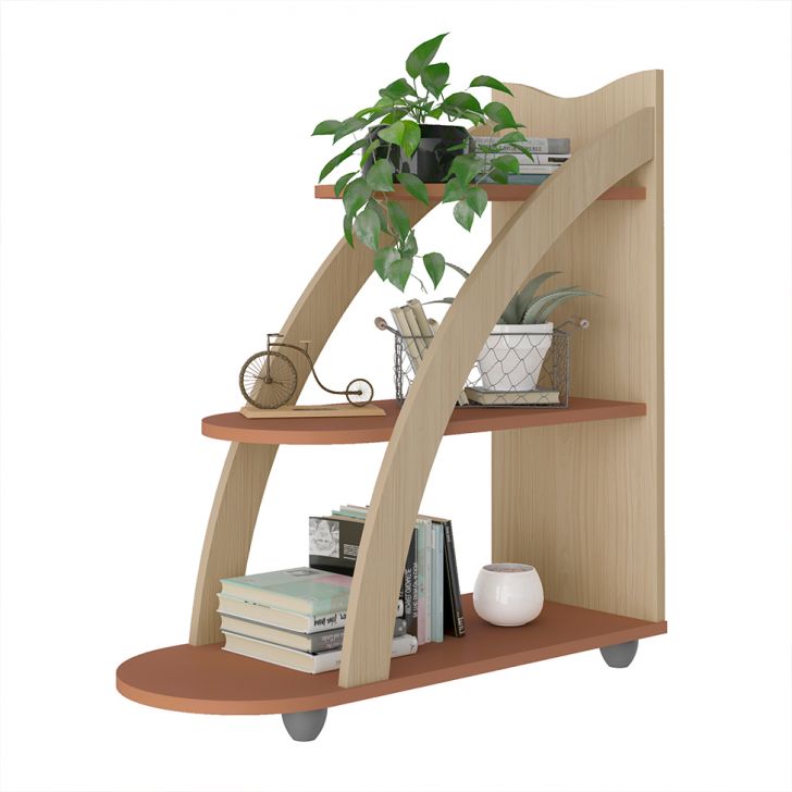 Conjunto para Sala de Estar Mundi com Rack para TV até 65 Polegadas, Mesa de Centro e Mesa Lateral Naturale e Terracota