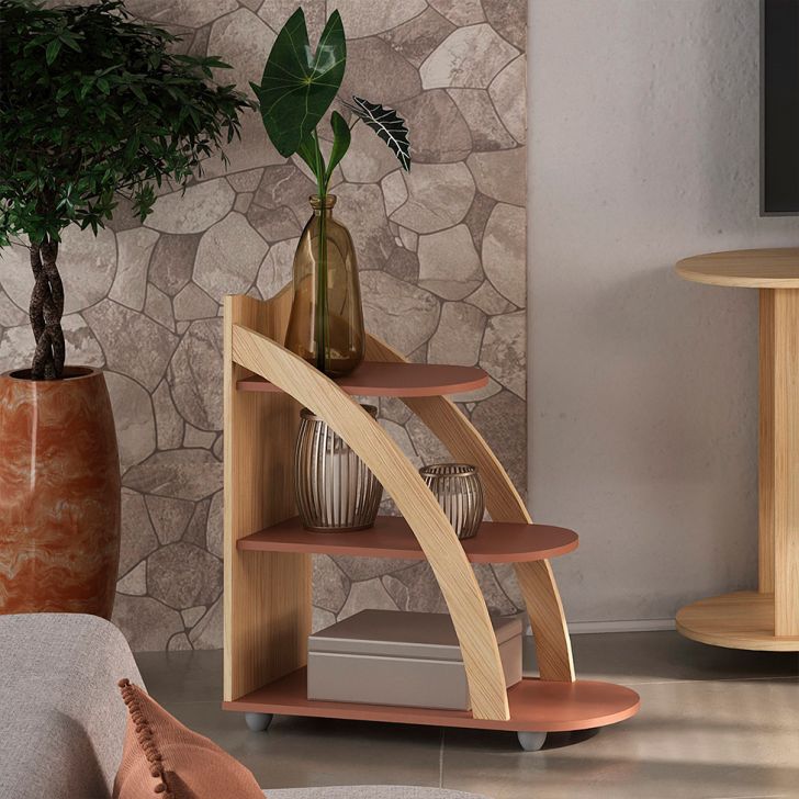 Conjunto para Sala de Estar Mundi com Rack para TV até 65 Polegadas, Mesa de Centro e Mesa Lateral Naturale e Terracota