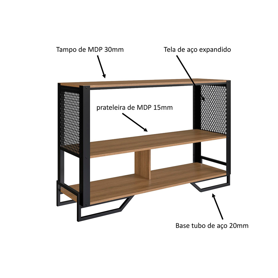 Conjunto para Sala de Estar Paricel com Aparador, Estante 40cm e Estante 77cm Preto e Mel