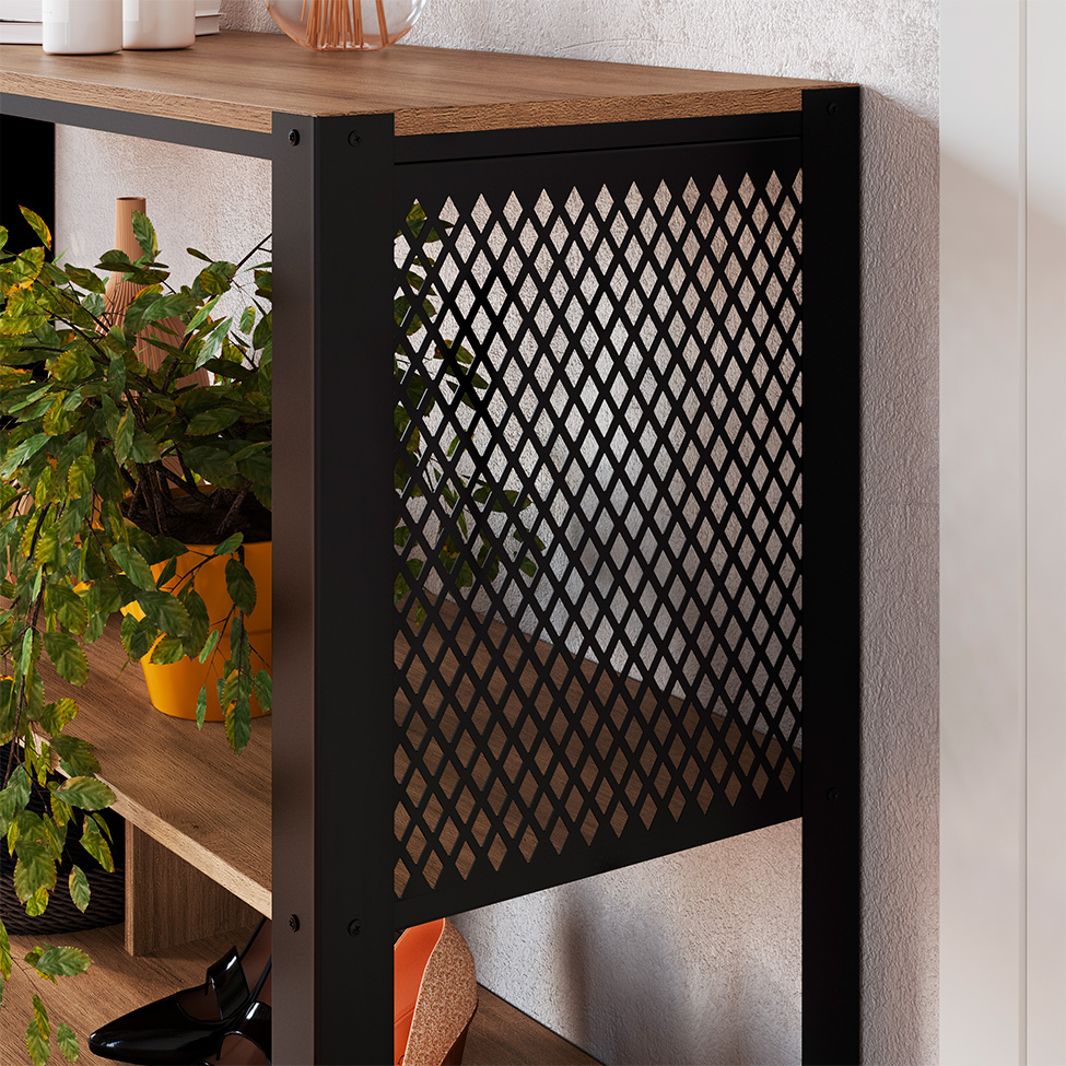 Conjunto para Sala de Estar Paricel com Aparador, Estante 40cm e Estante 77cm Preto e Mel