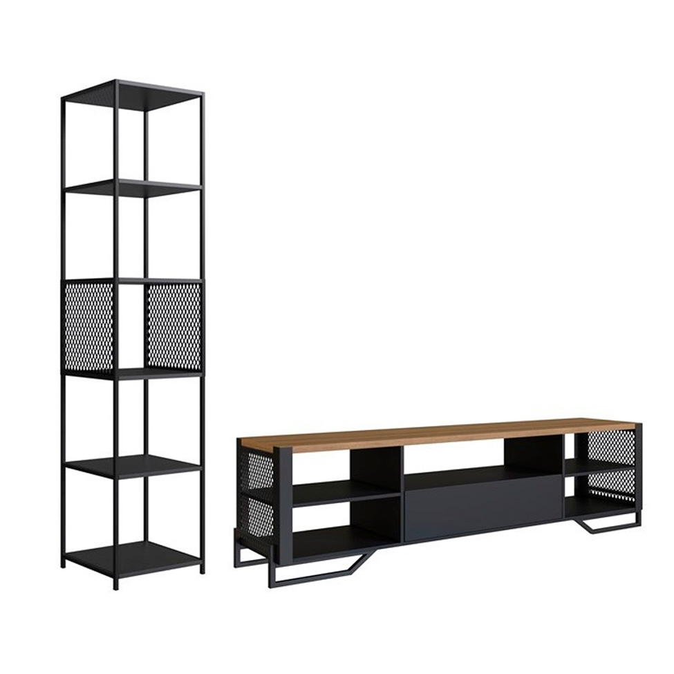 Conjunto para Sala de Estar Paricel com Rack 1 GV e Estante 40cm Preto