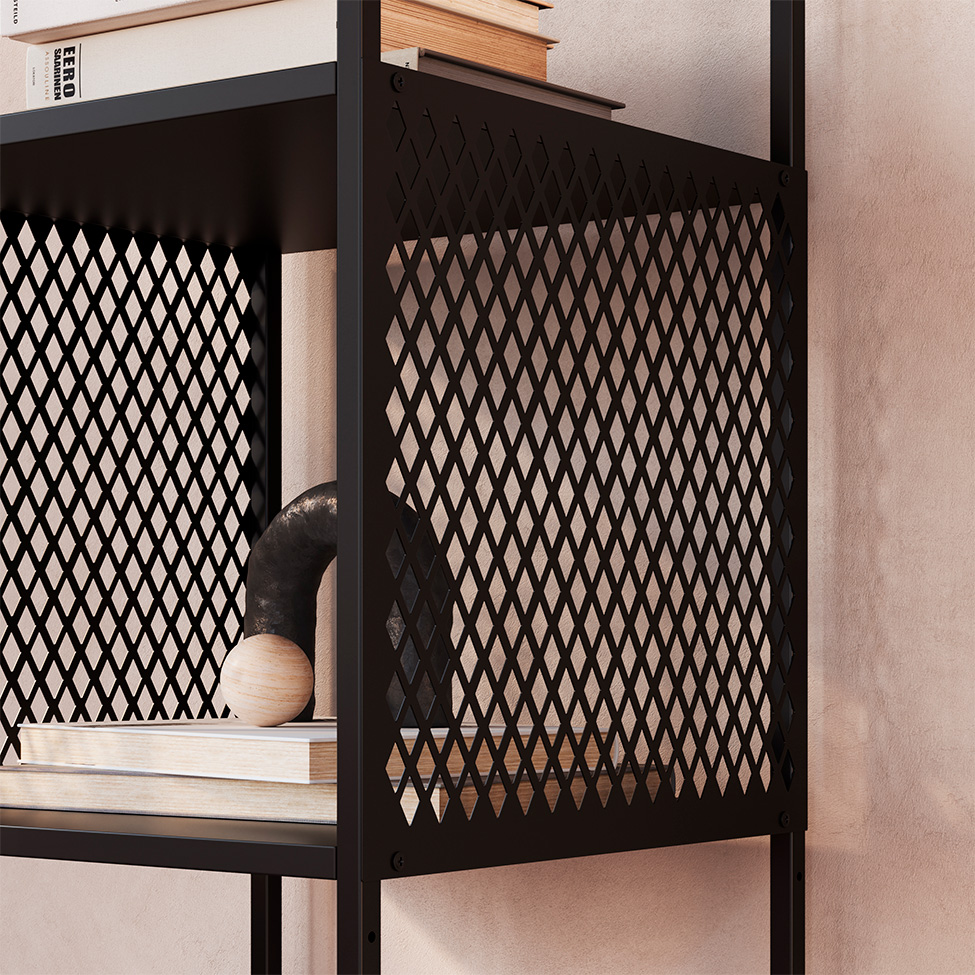 Conjunto para Sala de Estar Paricel com Rack 1 GV, Aparador, Estante 40cm e Estante 77cm Preto