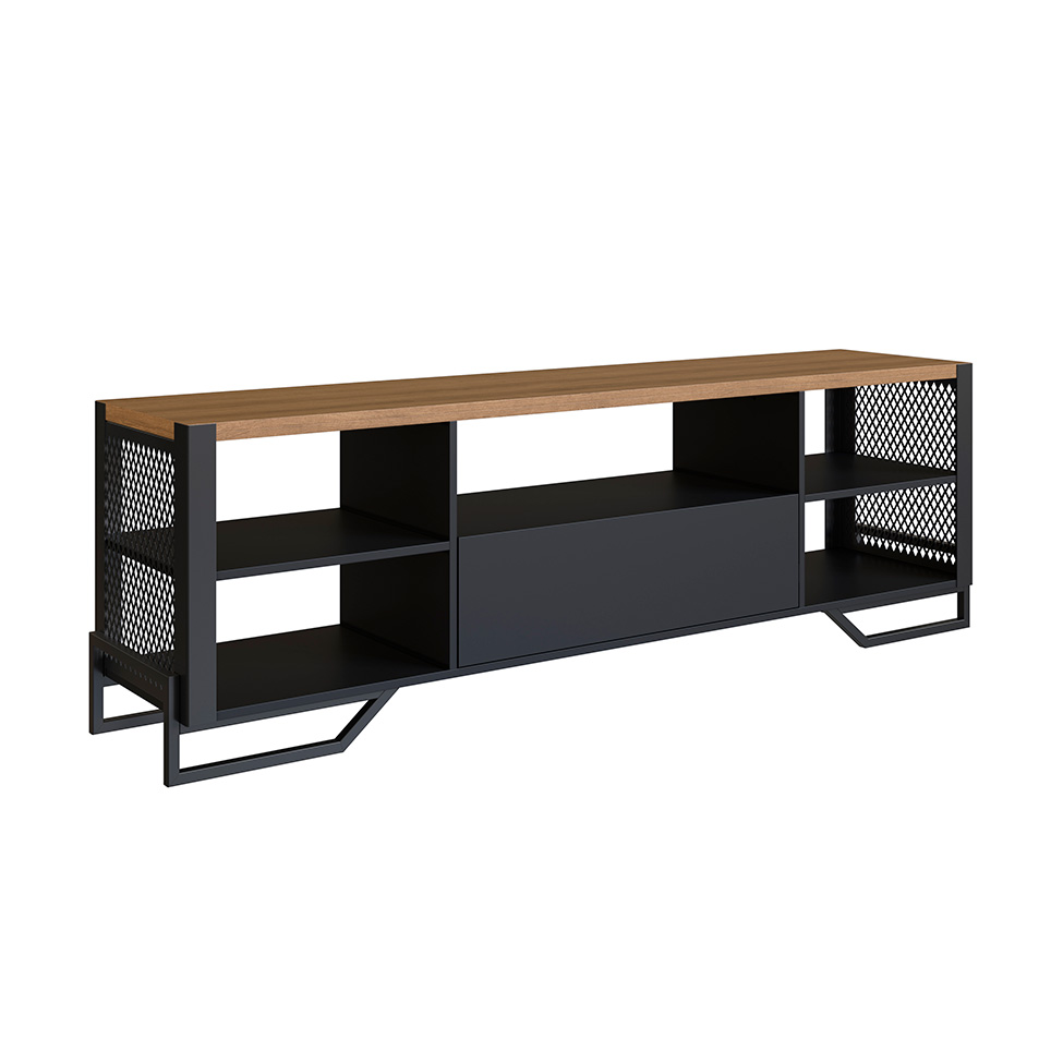 Conjunto para Sala de Estar Paricel com Rack 1 GV, Aparador, Estante 40cm e Estante 77cm Preto