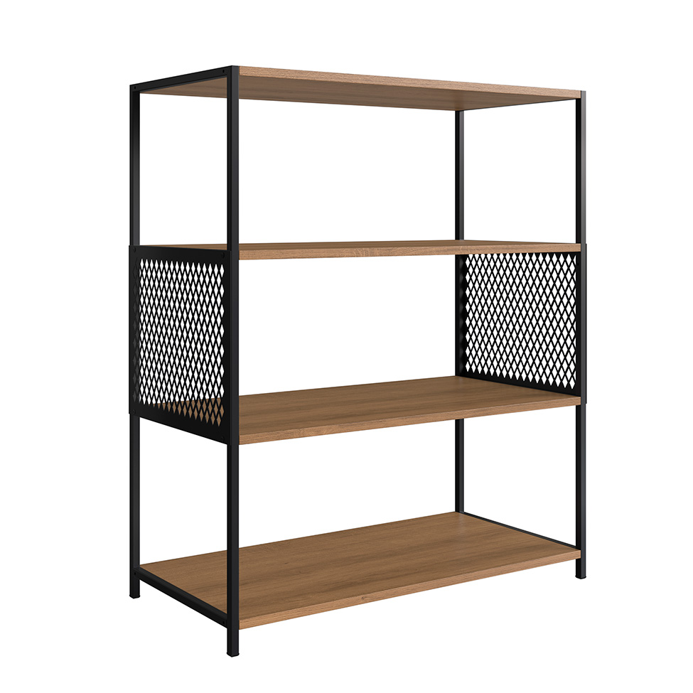 Conjunto para Sala de Estar Paricel com Rack 2 PT e Estante 77cm Preto e Mel