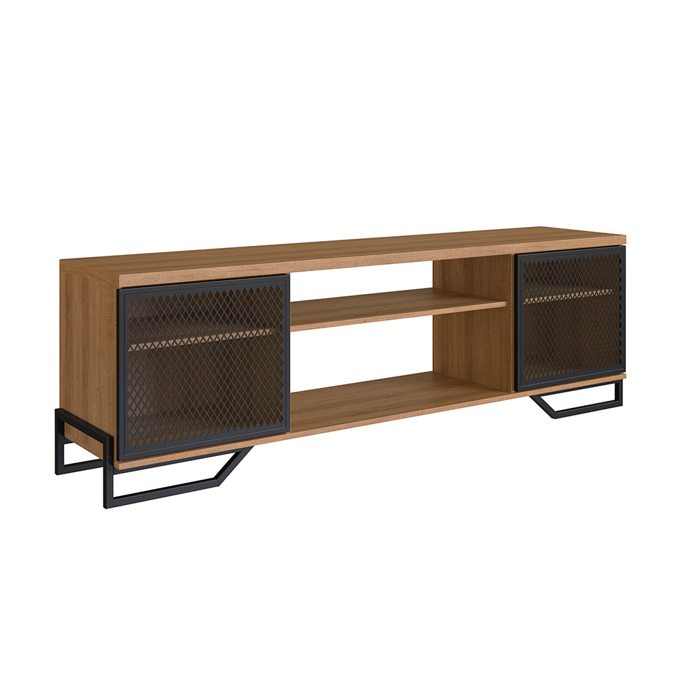 Conjunto para Sala de Estar Paricel com Rack 2 PT, Aparador e Estante 77cm Preto e Mel