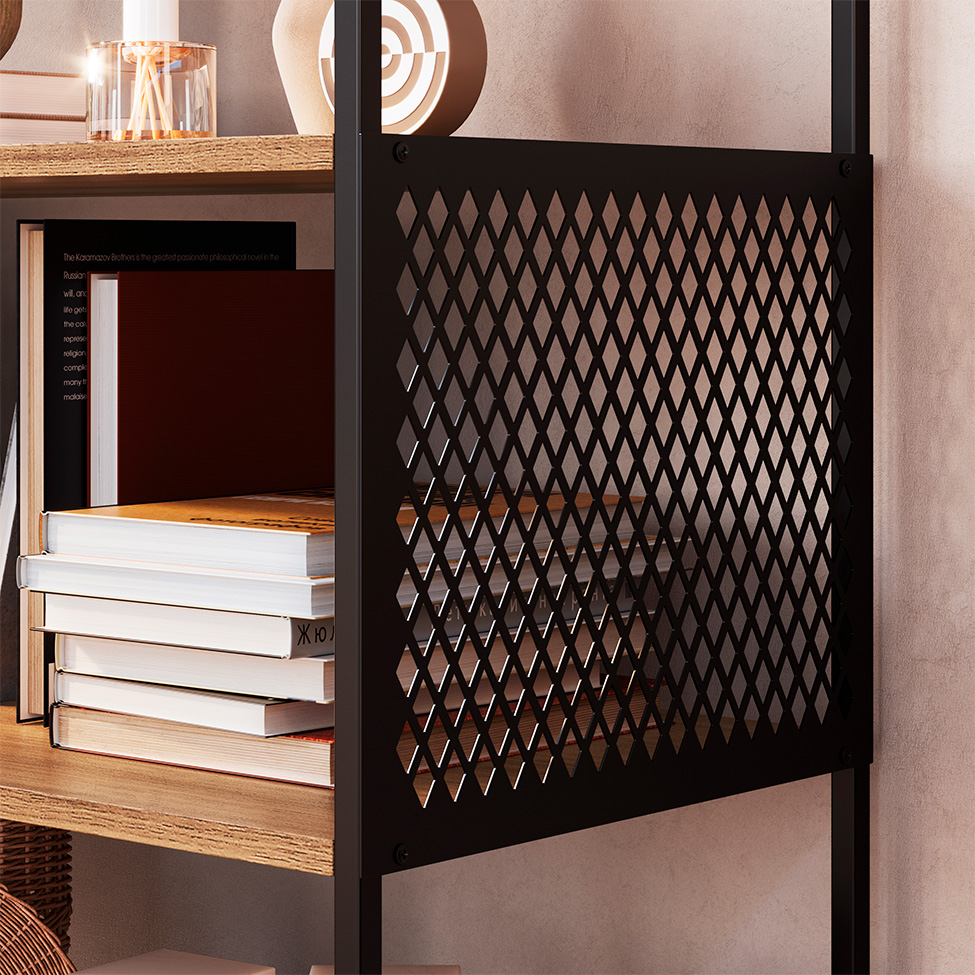 Conjunto para Sala de Estar Paricel com Rack 2 PT, Aparador e Estante 77cm Preto e Mel