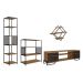 Conjunto para Sala de Estar Paricel com Rack 2 PT, Prateleira Diamante, Estante 40cm e Estante 77cm Preto e Mel