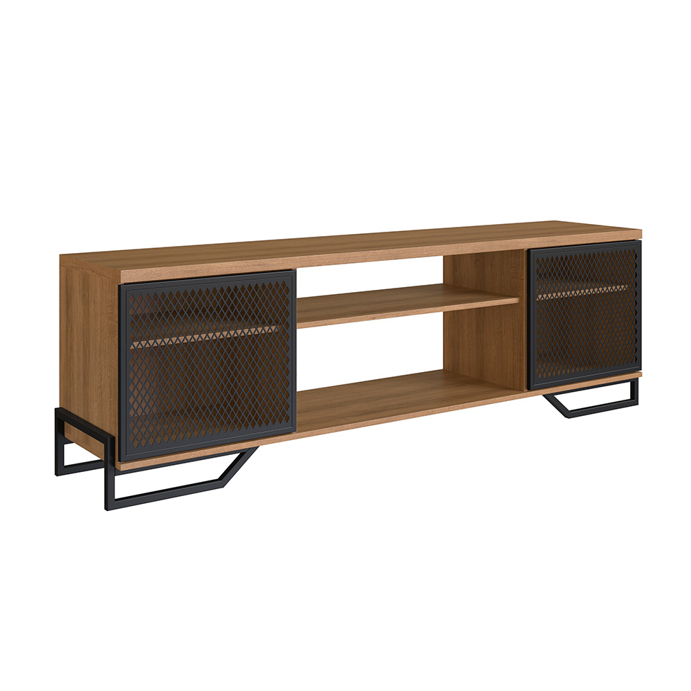 Conjunto para Sala de Estar Paricel com Rack 2 PT, Prateleira Diamante, Estante 40cm e Estante 77cm Preto e Mel