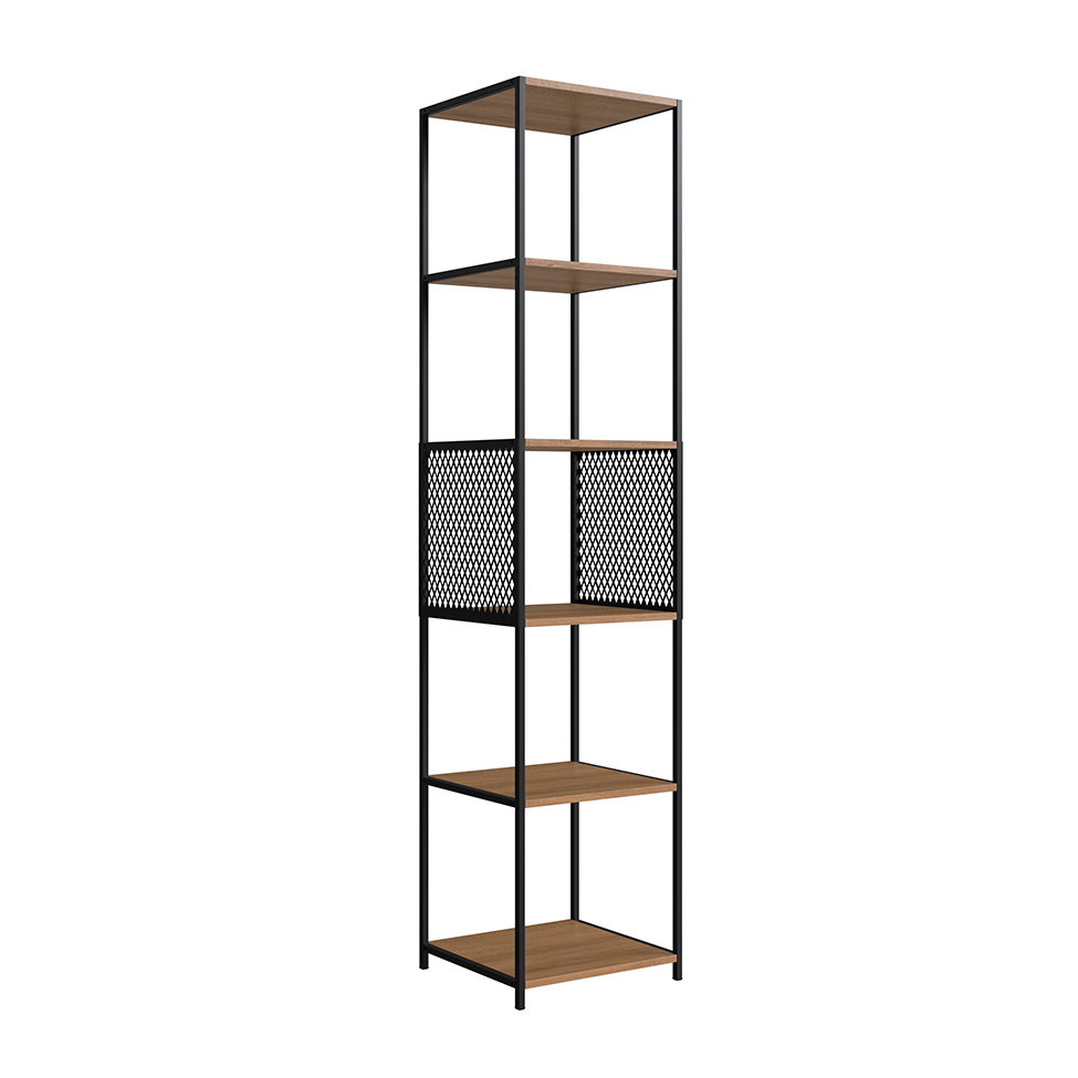 Conjunto para Sala de Estar Paricel com Rack 2 PT, Prateleira Diamante, Estante 40cm e Estante 77cm Preto e Mel