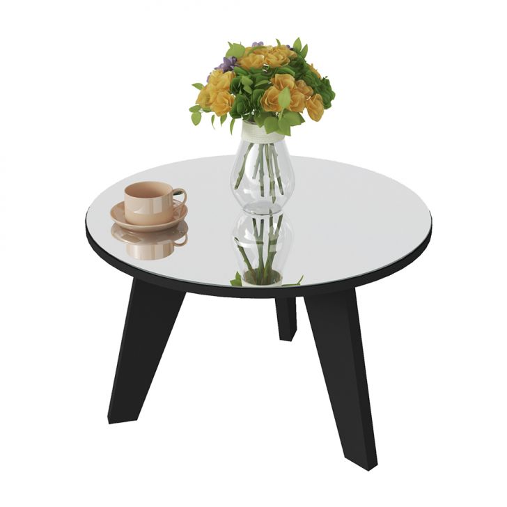 Conjunto para Sala de Estar Treviso com Rack, Painel para TV até 55 Polegadas, Mesa de Centro e Mesa Lateral Preto e Pinho