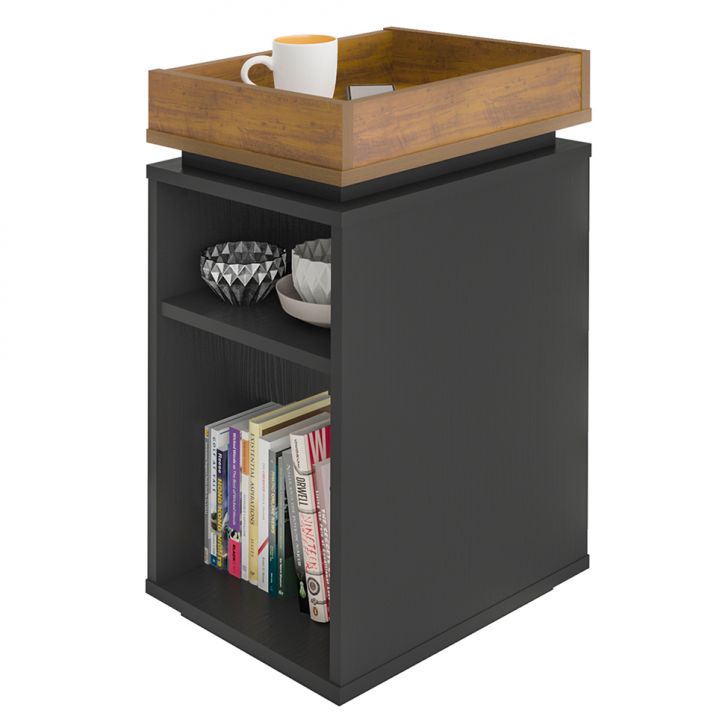 Conjunto para Sala de Estar Treviso com Rack, Painel para TV até 55 Polegadas, Mesa de Centro e Mesa Lateral Preto e Pinho