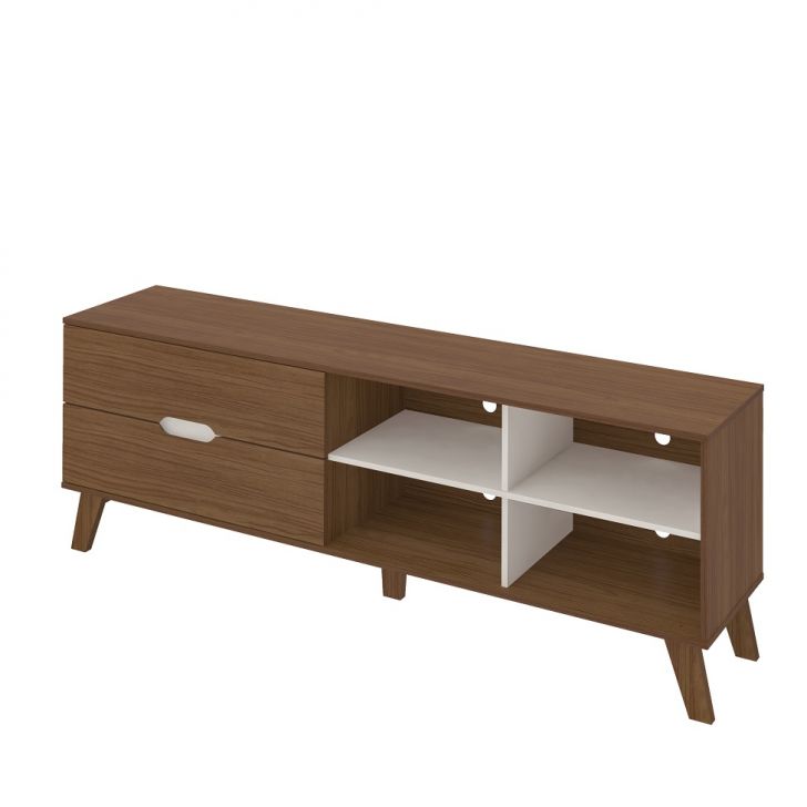 Conjunto para Sala de Estar Verona com Rack 2 GV, Mesa de Centro e Mesa Lateral Cedro e Off White