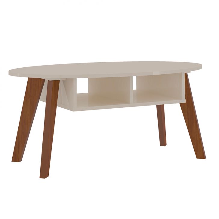 Conjunto para Sala de Estar Verona com Rack 2 GV, Mesa de Centro e Mesa Lateral Cedro e Off White