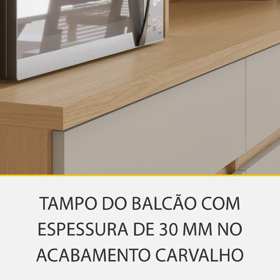 Cozinha Compacta 100% MDF Realeza Premium 7 Portas 3 Gavetas Bege e Carvalho