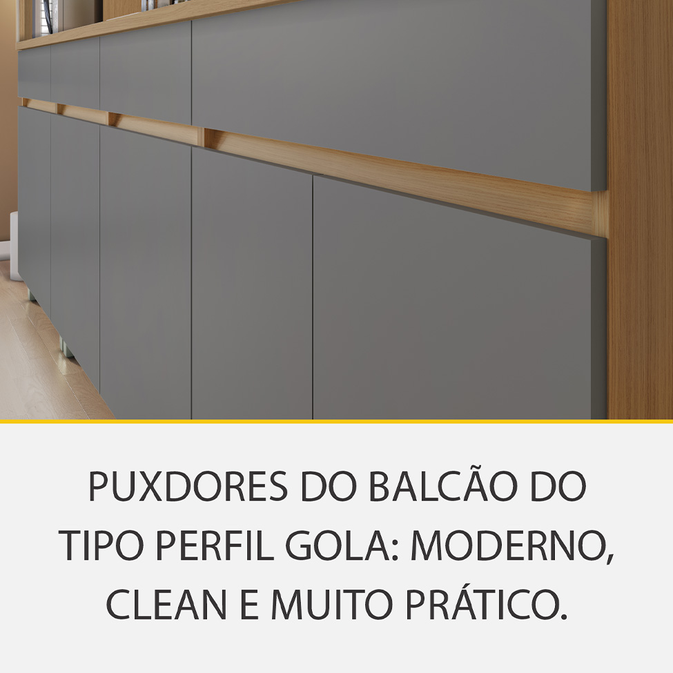 Cozinha Compacta 100% MDF Realeza Premium 7 Portas 3 Gavetas Titânio e Carvalho