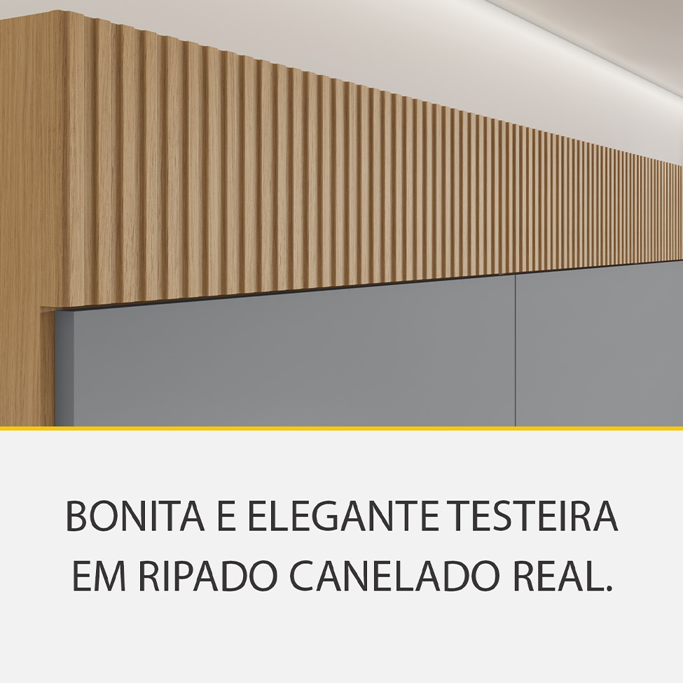Cozinha Compacta 100% MDF Realeza Premium 7 Portas 3 Gavetas Titânio e Carvalho