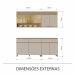 Cozinha Compacta 100% MDF com Vidro Reflecta Realeza Premium 7 Portas 3 Gavetas Bege e Carvalho