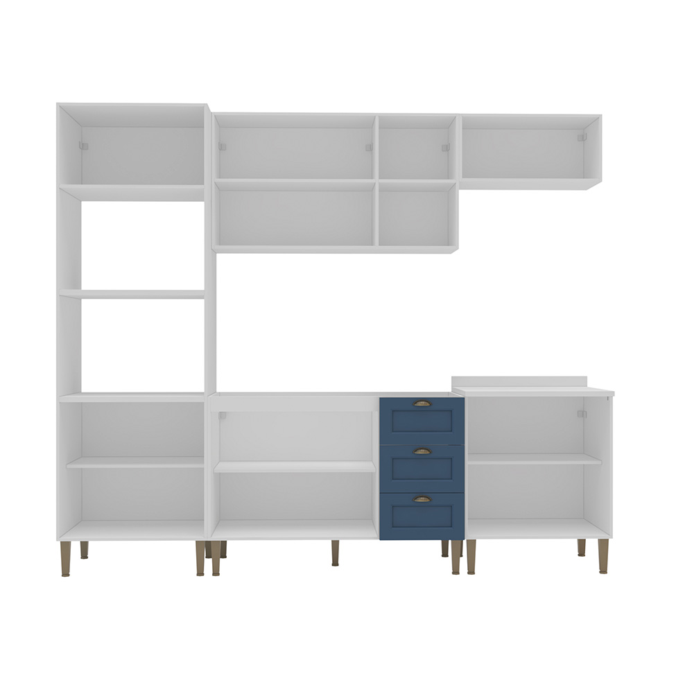 Cozinha Compacta 11 Portas 3 Gavetas Azul e Branco