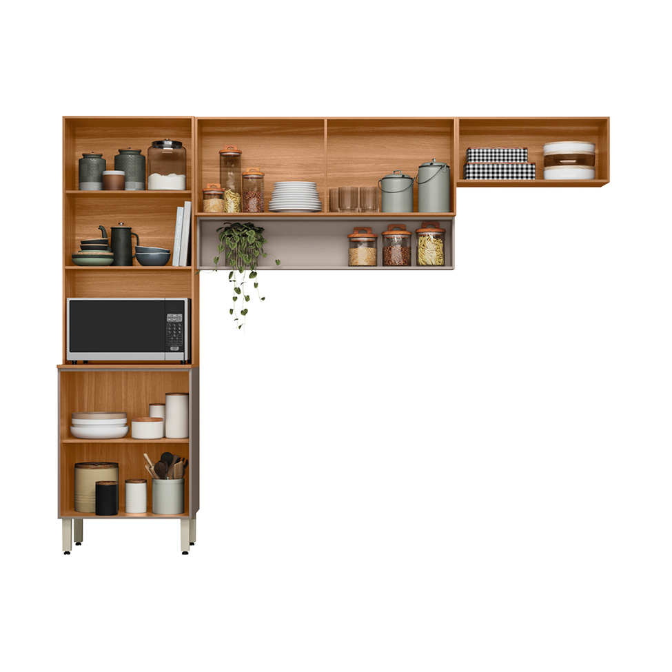 Cozinha Compacta Alba 6 Portas Amêndola e Nude