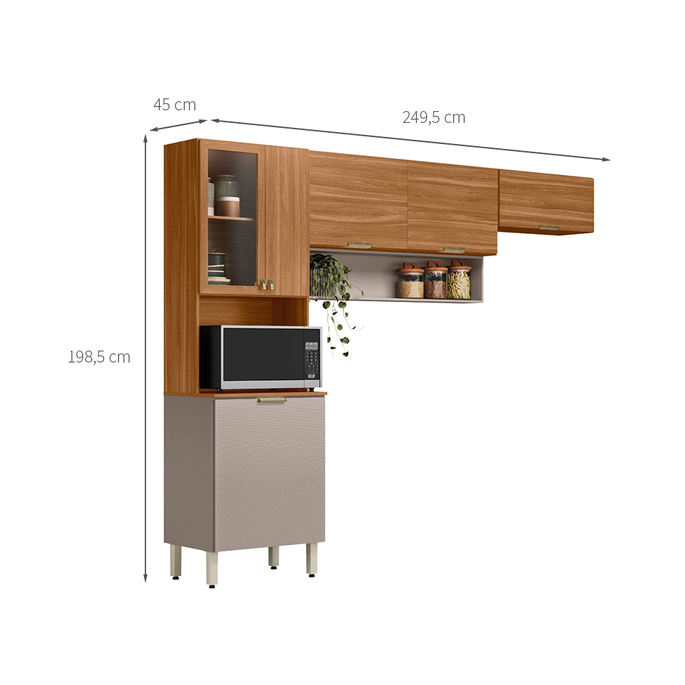 Cozinha Compacta Alba 6 Portas Amêndola e Nude