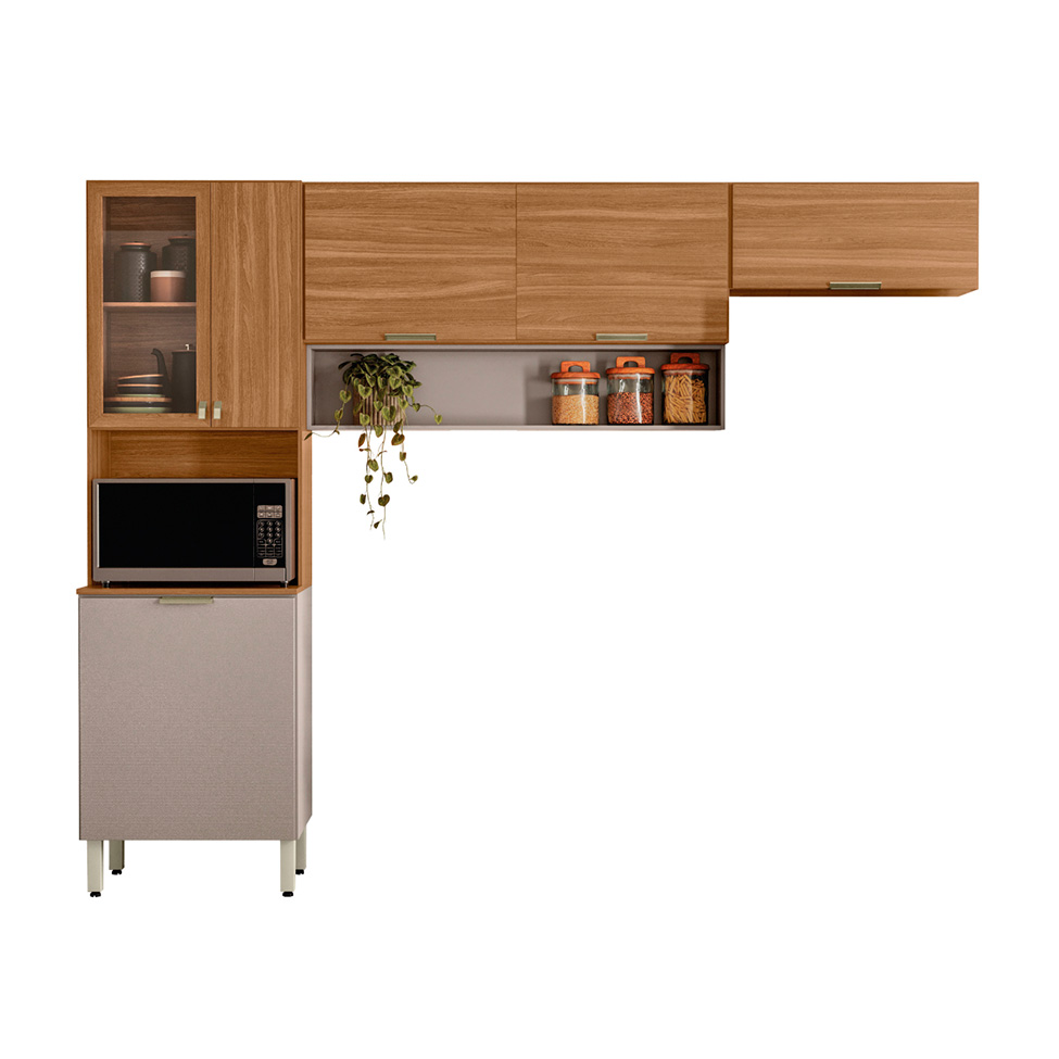 Cozinha Compacta Alba 6 Portas Amêndola e Nude