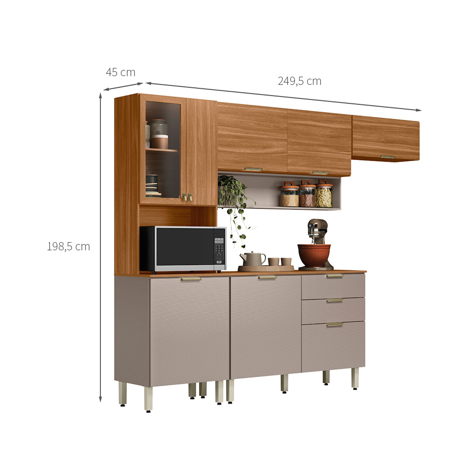 Cozinha Compacta Alba 8 Portas 2 Gavetas Amêndola e Nude