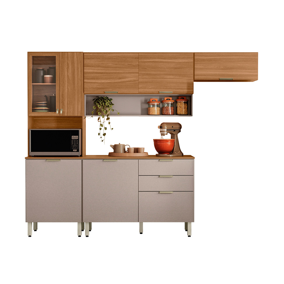 Cozinha Compacta Alba 8 Portas 2 Gavetas Amêndola e Nude