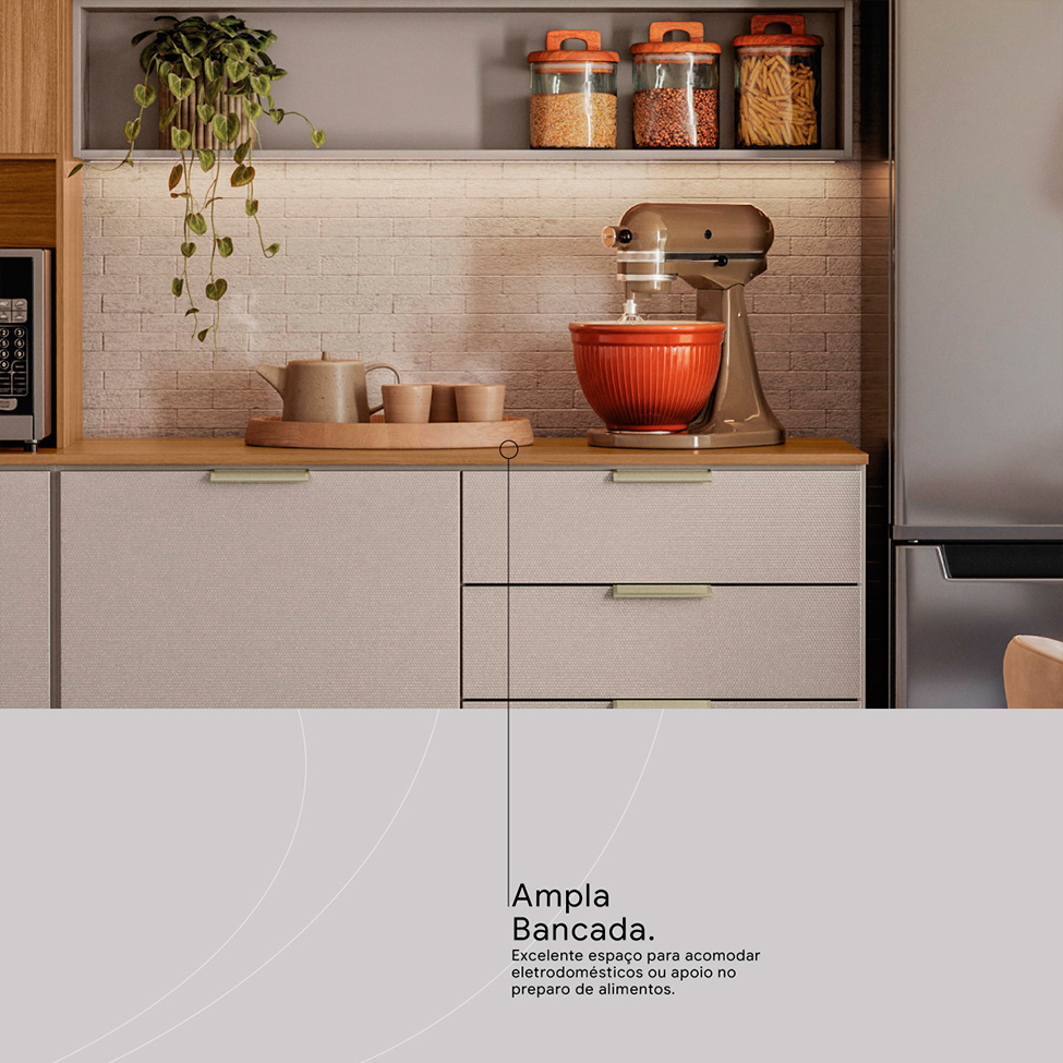 Cozinha Compacta Alba 8 Portas 2 Gavetas Amêndola e Nude