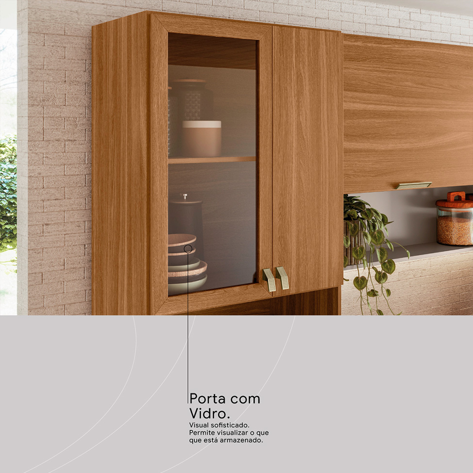 Cozinha Compacta Alba 8 Portas 2 Gavetas Amêndola e Nude