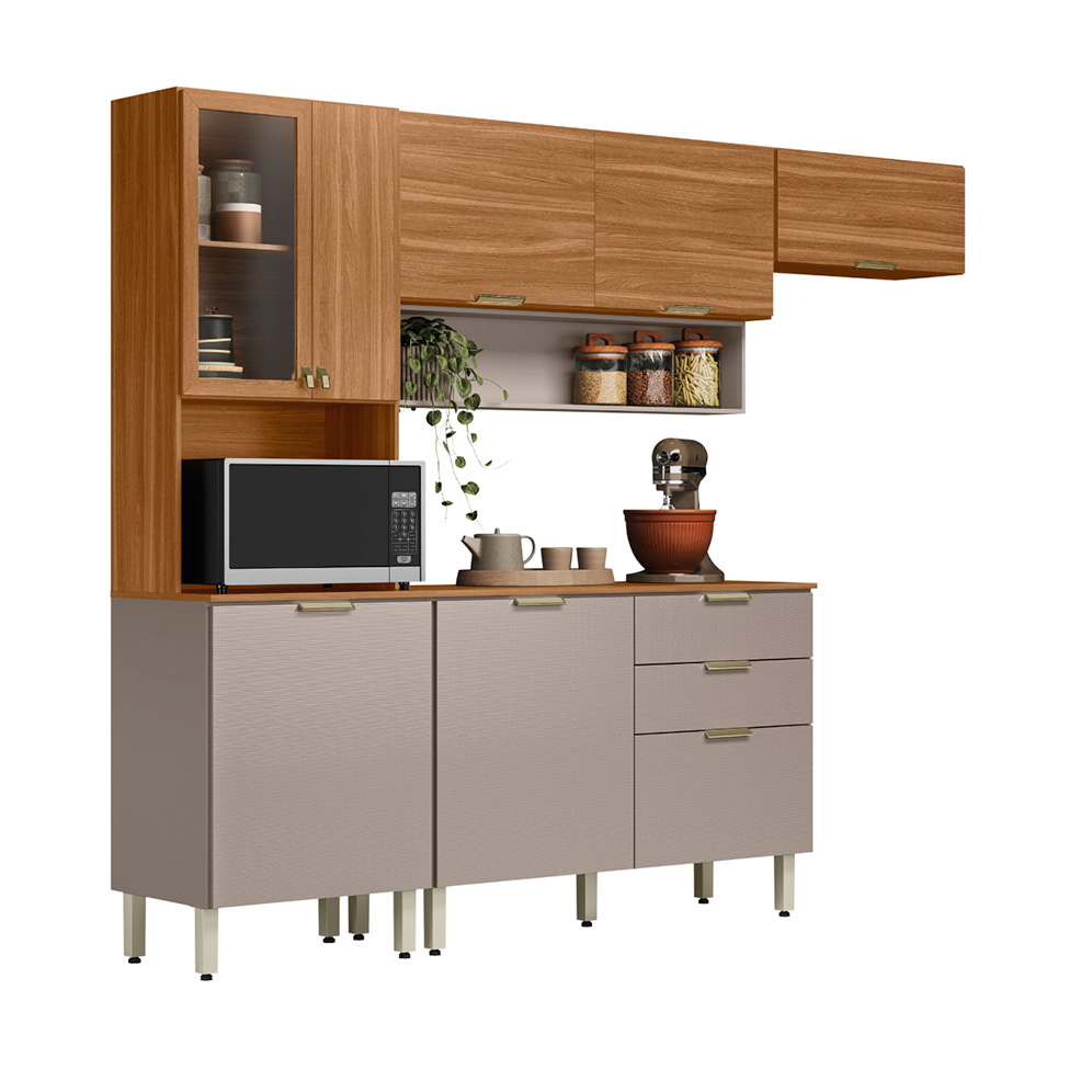 Cozinha Compacta Alba 8 Portas 2 Gavetas Amêndola e Nude