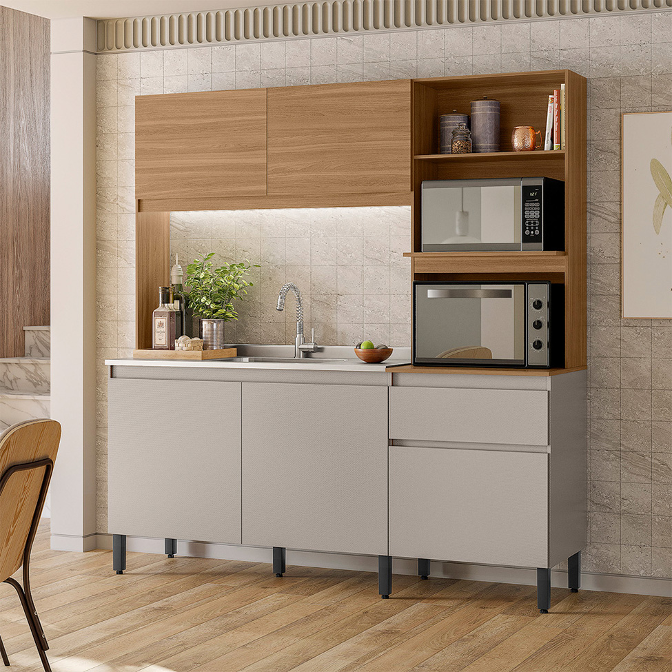 Cozinha Compacta Amaranto 5 Portas 1 Gaveta Amêndola e Nude