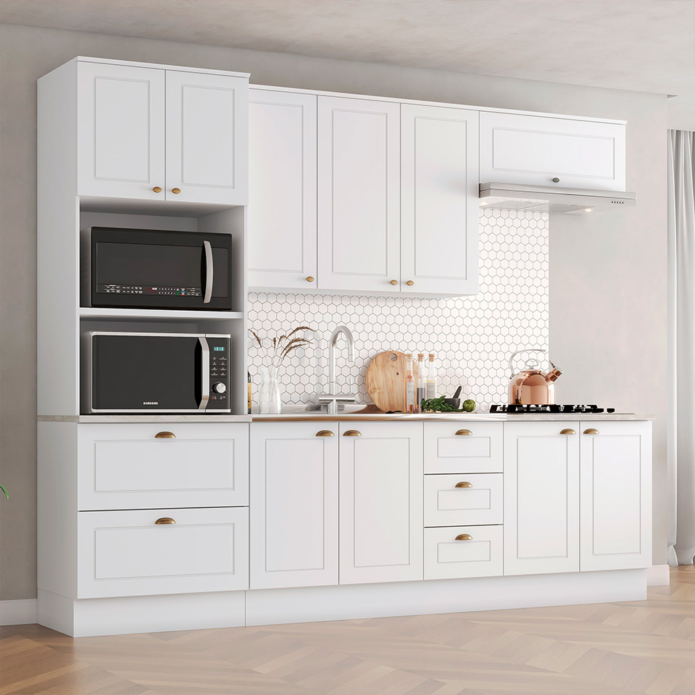 Cozinha Compacta Americana 10 Portas 5 Gavetas Branca