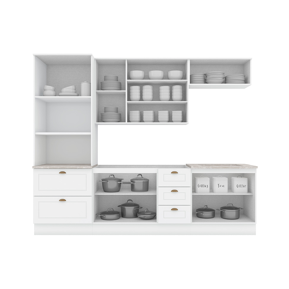 Cozinha Compacta Americana 10 Portas 5 Gavetas Branca