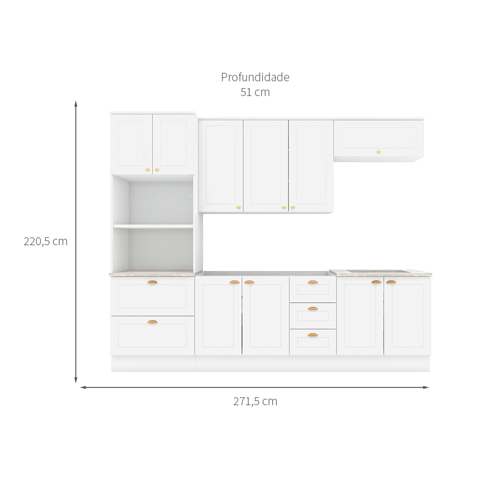 Cozinha Compacta Americana 10 Portas 5 Gavetas Branca