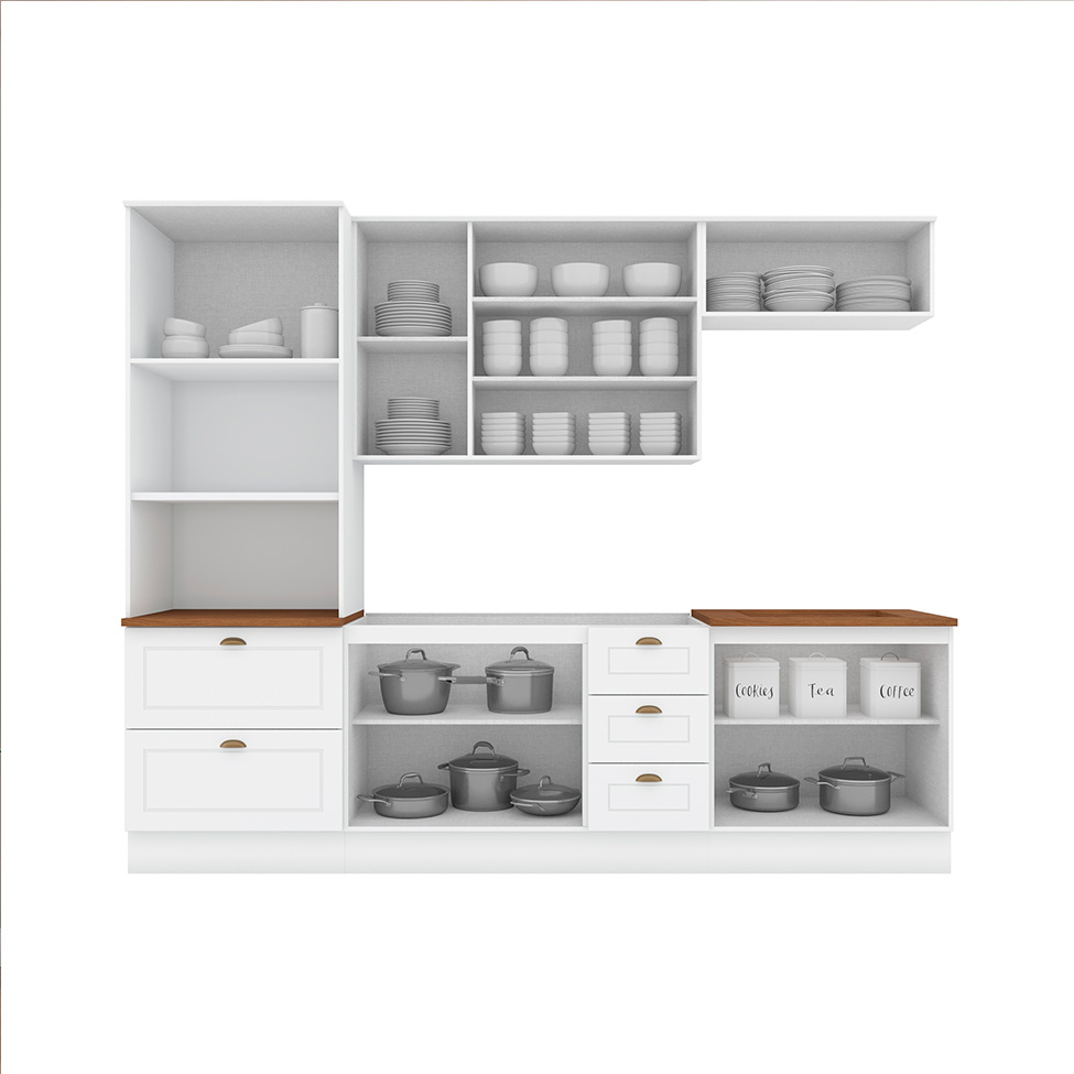 Cozinha Compacta Americana 10 Portas 5 Gavetas Branca e Nature