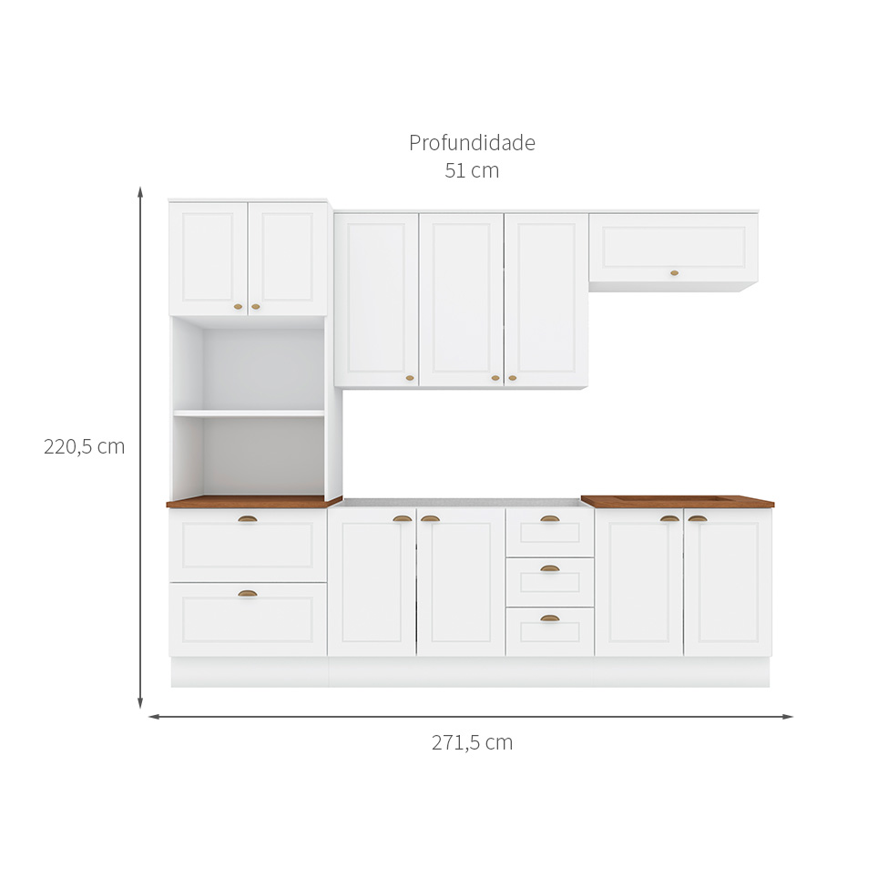 Cozinha Compacta Americana 10 Portas 5 Gavetas Branca e Nature