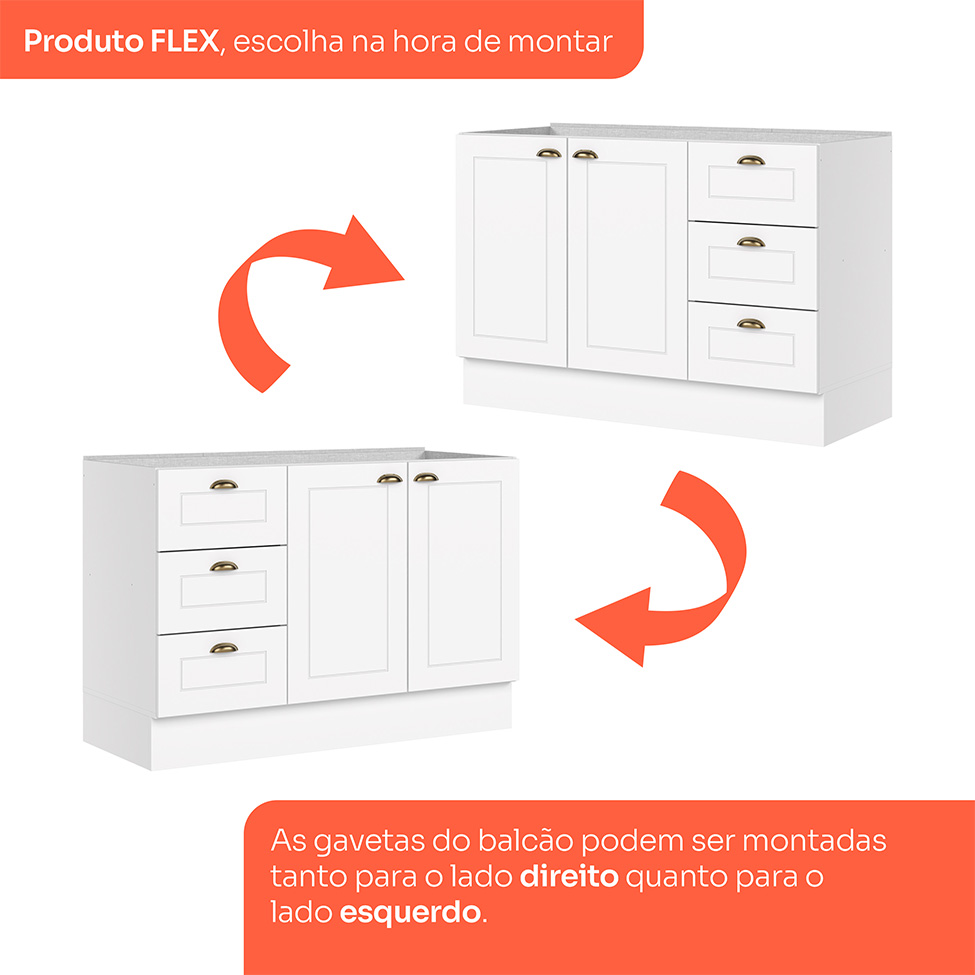 Cozinha Compacta Americana 10 Portas 5 Gavetas Branca e Nature